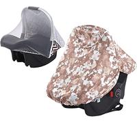 Capote Universelle 2 en 1 Pare-soleil Cosy Bébé Moustiquaire Anti-insectes Cosy Respirant Auvent de Protection Solaire pour Siège Auto Poussette Nacelle Canopy Anti-UV Compatible avec Maxi Cosi,Kaki