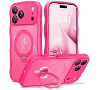 CAPRARO pour iPhone 17 Pro Max, Étui avec Support Magnétique Pivotant à 360° pour Femmes, [Compatible avec MagSafe] [Protection Caméra Complète] Étui Mat Translucide Cute Wave, Rose Chaud