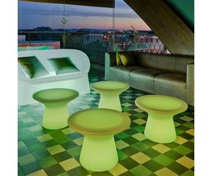 CAPRI-Table basse lumineuse LED d'extérieur RGB solaire rechargeable H39cm Ø58cm Blanc New Garden