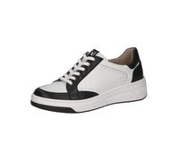 CAPRICE Baskets Basses Femme en Cuir Coupe Basse, Blanc (White/Black), 38 EU
