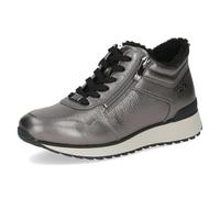 CAPRICE Baskets femme plates en cuir déperlantes, Argent (Dk Grey Metal.), 38 EU