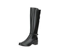Caprice Bottes hautes femme 25600-43 – Cuir et textile stretch, zip, boucle, talon – Noir 40 EU