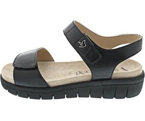 CAPRICE Comfort Sandales Plates Femme en Cuir avec Fermeture à Scratch, Noir (Black/Blk Sole), 39 EU
