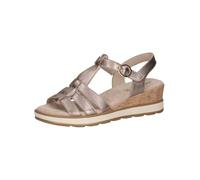 CAPRICE Sandales à Talon compensé Femme en Cuir avec Fermeture à Scratch, Beige (Taupe Metallic), 36 EU