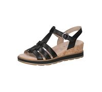 CAPRICE Sandales à Talon compensé Femme en Cuir avec Fermeture à Scratch, Noir (Black Nappa), 41 EU