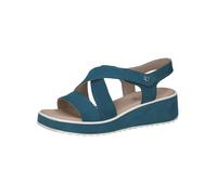 CAPRICE Sandales à Talon compensé Femme en Cuir compensées, Bleu (Blue Nubuc), 42 EU