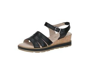 CAPRICE Sandales compensées en Cuir pour Femme, Nappa Noir, 38 EU