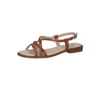 CAPRICE Sandales femme plates en cuir Légères, Marron (Cognac Nappa), 36 EU
