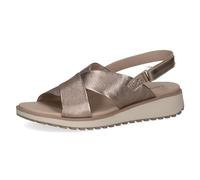 CAPRICE Sandales plates femme en cuir avec fermeture à scratch, Beige (Taupe Metallic), 37 EU