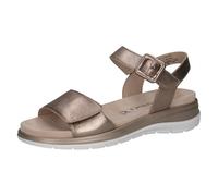 CAPRICE Sandales plates femme en cuir avec fermeture à scratch, Beige (Taupe Metallic), 39 EU