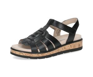 CAPRICE Sandales plates femme en cuir avec fermeture à scratch, Noir (Black Nappa), 40 EU