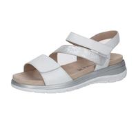 CAPRICE Sandales Plates Femme en Cuir Confortables, Blanc (White/Silver), 42 EU