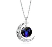 Capricorne Lumineux 12 Constellations Signes Du Zodiaque Colliers - Croissant De Lune Boule De Verre Pendentif Chaînes Réglables Collier Pour Femmes Et Hommes Bijoux D'Anniversaire Cadeaux, Capric