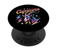 Capricorne Zodiac Chèvre Retro Cosmic Lightning PopSockets PopGrip Adhésif