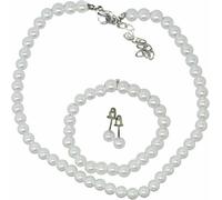 Caprilite Parure classique pour enfant avec collier, bracelet, boucles d'oreilles et fausses perles, 6 mm, Plastique, Perles d'imitation, perles d'imitation