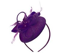 Caprilite Serre-tête fascinator bibi rond en sinamay avec boucle de perles pour femme mariage courses d'Ascot, Prune, Taille unique