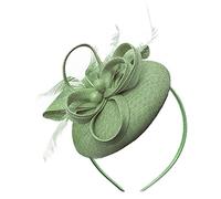 Caprilite Serre-tête fascinator bibi rond en sinamay avec boucle de perles pour femme mariage courses d'Ascot, vert sauge, Taille unique