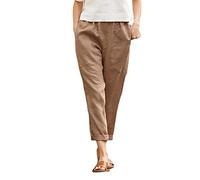 Capris Pants for Women Cotton Linen,L inen-Cotton Women's Large Size Loose P Ants,Petite L inen Pants for Women (TTG,Khaki)
