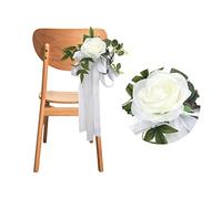 CAPRIZ Lot de 6 décorations de chaise d'allée de mariage pour cérémonie de mariage, fleurs artificielles d'eucalyptus avec rubans pour décoration de chaise d'église, banc