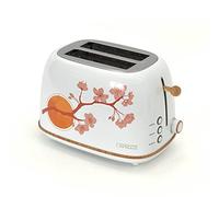 CAPRIZZE Grille-pain Kaito avec double fente extra large de 3,8 cm et 13,5 cm de long, 6 niveaux de grillage, décoration florale et effet bois blanc mat