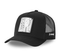 Capslab Casquette Trucker Rick et Morty | Patch avant, taille unique, fermeture à pression, visière incurvée, respirante | Maille et partie avant noires | Casquette de camionneur homme et femme