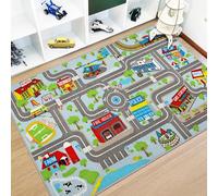 Capslpad Grand tapis éducatif pour enfants - Motif route de circulation routière - Tapis de jeu pour enfants - Pour salle de jeux, salon, chambre d'enfant, décoration de chambre d'enfant - Bleu ciel -