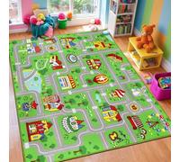 Capslpad Tapis de jeu éducatif et amusant - Vert - 152 x 198 cm (Rectangulaire) - Tapis de salle de jeux pour enfants - Tapis de jeu routier lavable