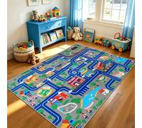 Capslpad Tapis pour enfants - 150 x 200 cm - Antidérapant - Plan de ville - Tapis de jeu éducatif - Lavable en machine - Poils courts - Pour chambre d'enfant, chambre à coucher, salle de jeux - Bleu
