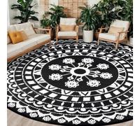 Capslpad Tapis rond d'extérieur réversible de 3 m pour patio, tapis d'intérieur et d'extérieur en plastique imperméable pour camping-car, camping, pique-nique, piscine, tente, plage, terrasse, balcon,