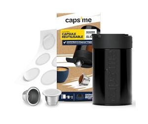 CAPSME - Kit Capsules Réutilisables Rechargeables Compatibles avec Nespresso Original, (2 Dosettes en Inox + 48 Couvercle Opercules en Papier)