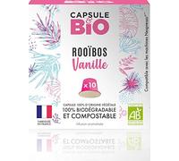 CAPSUL&BIO Rooibos Vanille BIO, Thé Rouge Gourmand Sans Caféine - Compatible avec les machines à Capsules Nespresso - 10 Capsules Biodégradables, 100% Végétales - Fabriqué en France
