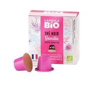 CAPSUL&BIO Thé Noir Bio Vanille - Compatible avec les machines à Capsules Nespresso - 10 Capsules Biodégradables, 100% Végétales - Rapide et Sain - Fabriqué en France.