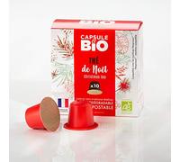 CAPSUL&BIO Thé noir de Noël - Compatible avec les machines à Capsules Nespresso - 10 Capsules Biodégradables, 100% Végétales - Rapide et Sain - Fabriqué en France