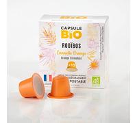 CAPSUL&BIO Thé Rooibos à l'orange et à la cannelle - 10 Capsules Biodégradables - Compatibles avec les machines Nesspresso - 100% Végétales - Rapide et sain - Fabrication Française