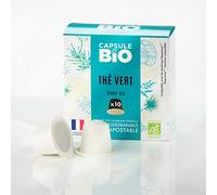 CAPSUL&BIO Thé vert bio Nature et Thé Vert de Chine - Compatible avec les machines à Capsules Nespresso - 10 Capsules Biodégradables, 100% Végétales - Rapide et Sain - Fabriqué en France