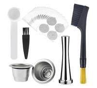 Capsule Cafe Reutilisable Kit Compatibles, Capsules de Café Rechargeables en Acier Inoxydable, 2 Capsules + 100 Autocollants en Aluminium + 1 Pilon + 1 Cuillère + 2 Brosses
