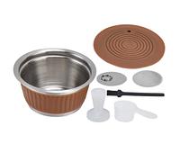 Capsule de café réutilisable en acier inoxydable, rechargeable, avec tamper pour - comprend une cuillère, une brosse et un couvercle presse-poudre - compatible pour une (Brun)
