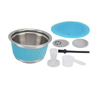 Capsule de café réutilisable en acier inoxydable, rechargeable, avec tamper pour - comprend une cuillère, une brosse et un couvercle presse-poudre - compatible pour une (Bleue)