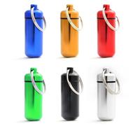 Capsule étanche pour conserver des petits objets (billets, clés usb), pilulier, capsule en porte-clé avec un capuchon dévissable et un joint en caoutchouc, hauteur: 45mm, matériau: aluminium, couleurs: noir, argent, rouge, bleu, jaune et vert, de la marque Ganzoo - lot de 6 capsules