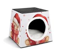 Capsule Pet Waterloo Chapeau de Père Noël Cadeau et Joyeux Noël Imprimé Pliable Maison pour Chien Chat Lit Doux Chinchillas Niche Chaud Lapin Chinchillas Cachette pour Intérieur Petit et Moyen Animal
