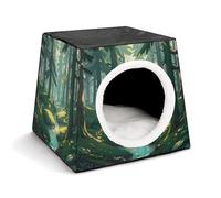 Capsule Pet Waterloo Enchanted Wilderness Fantasy on Dark Green Printed Folding Niche pour chien ou chat Lit chaud pour lapin Chinchillas Cachette pour intérieur de petite et moyenne taille