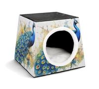 Capsule Pet Waterloo Peacock Peinture Aquarelle Imprimée Pliable Maison Chien Chat Niche Doux Chaton Lit Chaud Nid Chinchillas Cachette pour Intérieur Petit et Moyen Animal