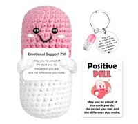 Capsule Positive, Porte Clé Capsule, Jouet en Crochet Rose, Peluche Motivation avec Carte Positive, Cadeau Femme, Cadeau Rigolo pour Une Amie Famille Collègue Couple Femme Homme