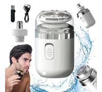 Capsule Razor, Mini Portable Electric Shaver, Portable Mini Capsule Shaver, 2-in-1 Portable Electric Shaver & Nose Hair Trimmer, USB Rechargeable Washable Rotary Razor for Men (Blanc)
