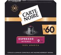 Carte Noire, Espresso Intense, capsules en aluminium compatibles Nespresso, 1 paquet de 60 dosettes de café, 100% arabica, notes de fruits secs et de chocolat, intensité 9/10, goût riche et durable