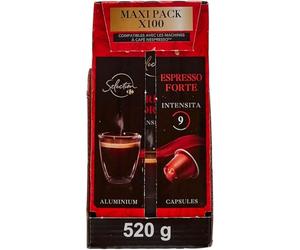 Capsules de Café Espresso Forte Intensité 9, Compatibles Machines à Café, Maxi Pack 100 Capsules en Aluminium, 520 g