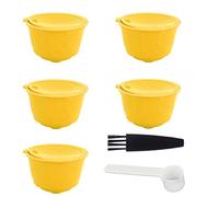 Capsules de café Kit de capsules de tasse de filtre à café réutilisables en acier inoxydable avec brosse à cuillère pour machines Jaune 5,2 x 3,5 cm Lot de 10 (5 tasses + 1 cuillère + 1 pinceau)