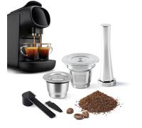 Capsules de café réutilisables en acier inoxydable BENFUCHEN compatibles avec la machine à expresso L'OR Barista, grandes et petites dosettes de café rechargeables en métal avec un presse-café