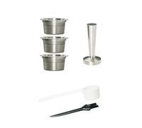 Capsules de café réutilisables en métal, rechargeables, en acier inoxydable, durables(3pcs pods 1pc tamper)
