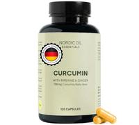 Capsules de curcuma | Hautement dosé avec 700 mg 100 % de curcumine en poudre de curcuma par dose quotidienne | 120 capsules de curcuma végétaliennes | Avec pipérine et gingembre | Nordic Oil